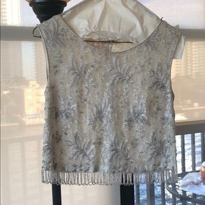 VINTAGE hand-beaded, lace and satin trimmed top